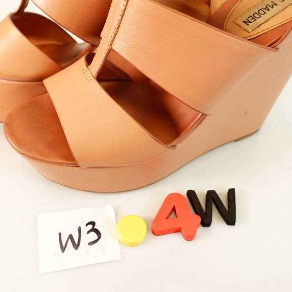 STEVE MADDEN Peach Nude Keenia T‎ Strap Wedge Sandal 8.5 Ankle Strap Peep Toe - Picture 13 of 13